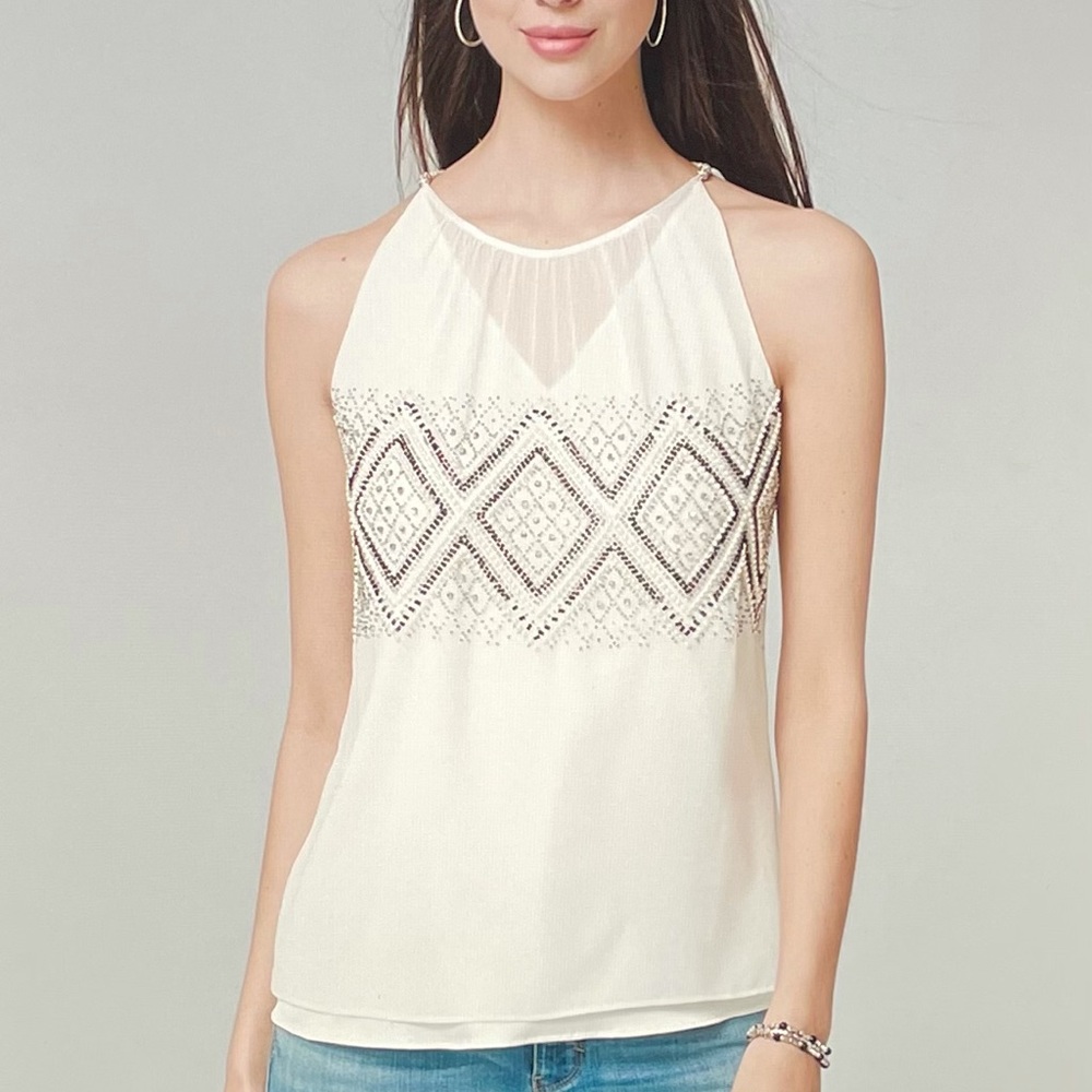 NWT WHBM Beaded Dressy Sheer Top.. Size XS